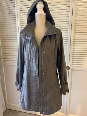 Kirkland Signature Water Proof Hooded Gray Trench Coat with Waist Tabs